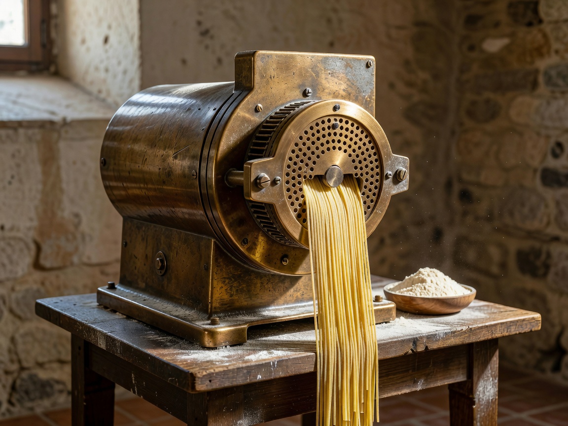 Traditional bronze die pasta extruder machine